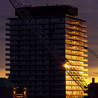 Picture of the burnt out remains of Grenfell Tower